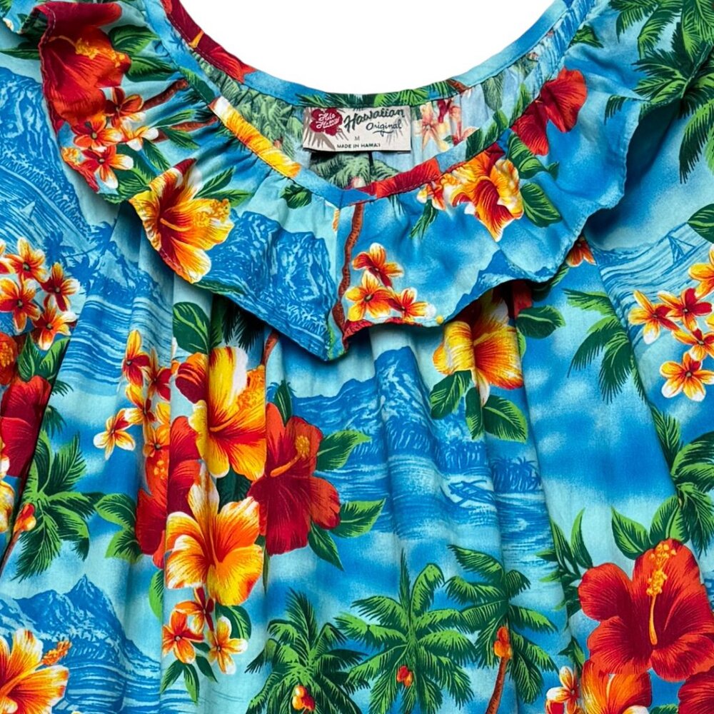 HILO HATTIE HAWAIIAN ORIGINAL MAXI DRESS RUFFLED TIER TROPICAL BEACH RESORT MED